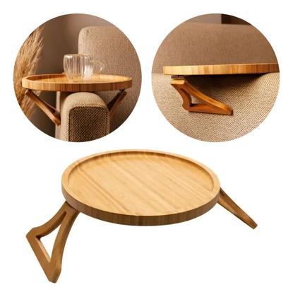 Imagem de Bandeja Redonda Dobrável Para Braço De Sofá Lyor 25cm Bambu