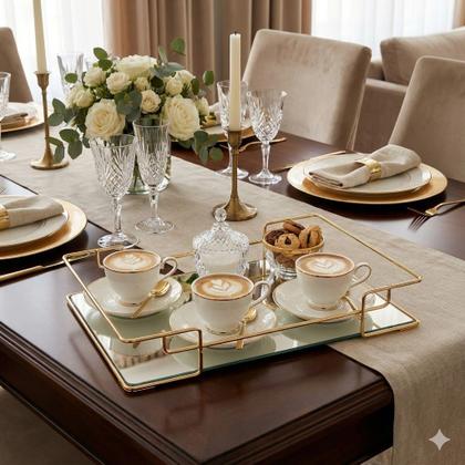 Imagem de Bandeja Retangular Espelhada Decorativa com Alças Dourada 30x20cm Alira Home