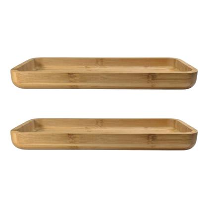 Imagem de Bandeja Retangular Funda De Bambu Marrom 34cm Grande 2 Peças