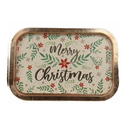 Imagem de Bandeja Retangular Metal Estampa Natal Merry Christmas 34cm x 23cm - Magizi