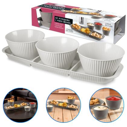 Imagem de Bandeja Retângular Petisqueira Plástico 3 Divisórias e Molheira 400ml