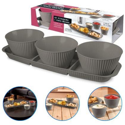 Imagem de Bandeja Retângular Petisqueira Plástico 3 Divisórias e Molheira 400ml