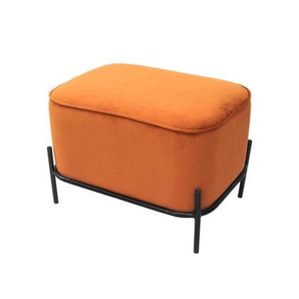 Imagem de Banqueta Retangular Estof Laranja Base Metal Preto Luxo