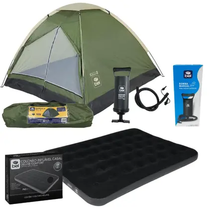 Imagem de Barraca 2 Pessoa Camping Kit Colchao Inflavel Casal e Bomba de AR