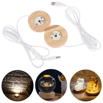Imagem de Base De LED Madeira Redonda Exposição Para Objetos Translúcidos Branco Morno 23220BRMO