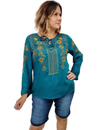 Imagem de Bata Indiana Manga Longa Viscose Lisa Com Bordado cod. 250