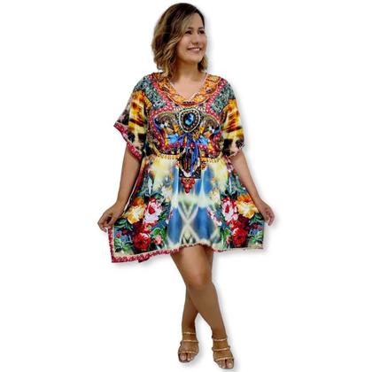 Imagem de Bata Kaftan Indiana Digital com Brilhos Estampada Boho Luxo