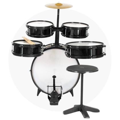 Imagem de Bateria Acústica Infantil Preta Rock Baby Profissional Mdf 72 Cm