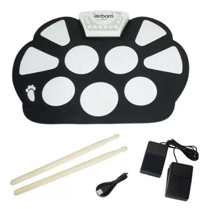 Imagem de Bateria Eletrônica Musical Drum Dobrável Silicone 2 Pedais