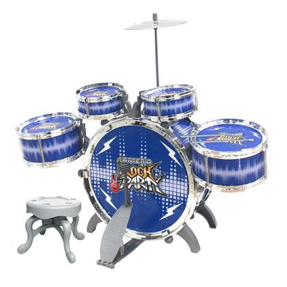 Imagem de Bateria Instrumento Infantil Rock Party com 4 Tambores Pedal e Baquetas DM Toys DMT6066 Azul