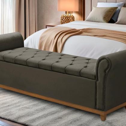 Imagem de Baú Recamier Cama Box Quarto Madeira Estofado Grécia Casal