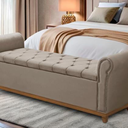Imagem de Baú Recamier Cama Box Quarto Madeira Estofado Grécia Casal