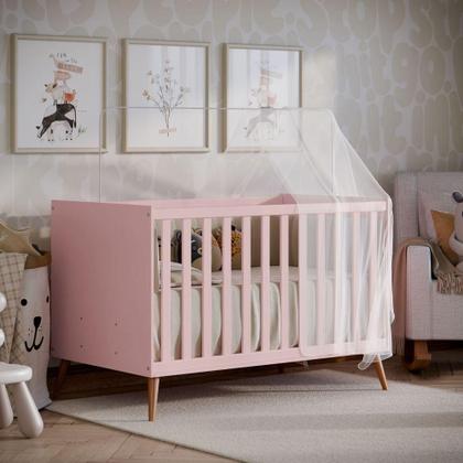 Imagem de Berço Americano Retrô Vira Mini Cama Com Grade Removível Rosa