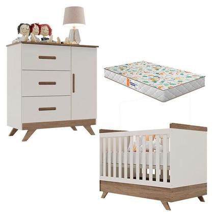 Imagem de Berço Americano Vitória E Cômoda Retro Maya Off White Carvalho Com Colchão Gazin - Canaã