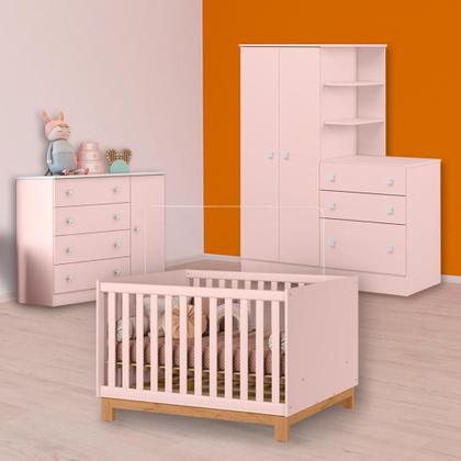 Imagem de Berço Mini Cama, Cômoda Sapateira e Guarda Roupa Cômoda Rosa