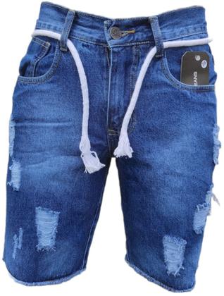 Imagem de Bermuda Jeans Masculina Rasgada Com Cordão