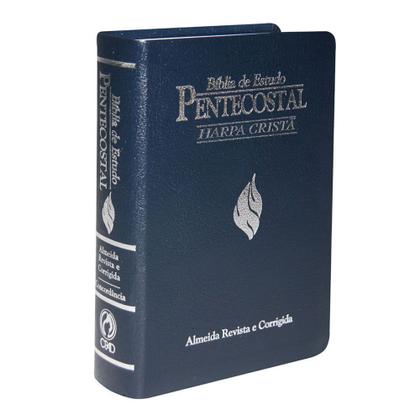 Imagem de Biblia de estudo pentecostal com harpa cristã - rc - azul - média - luxo - cpad