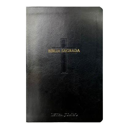 Imagem de Bíblia Sagrada Gigante Letra Jumbo ARC Almeida Revista Corrigida com Harpa Capa  Cruz Preta