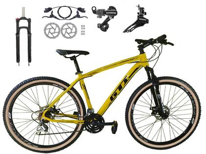 Imagem de Bicicleta Aro 29 Gti Roma 24v K7 Câmbios Shimano Freio Hidráulico Garfo com Trava com Pneu Faixa Bege - Amarelo