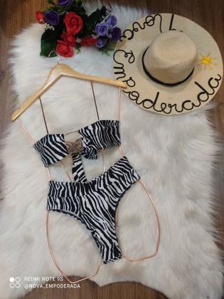 Imagem de Biquíni tule sem manga, sem bojo calcinha cintura alta