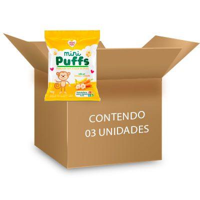 Imagem de Biscoito de Arroz Mini Puffs Banana e Cenoura Zero Glúten, Integral Nhami Mami contendo 3 pacotes de 15g cada