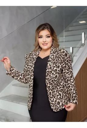 Imagem de Blazer Maxi Longo Bengaline Animal Print Onça Tigre Plus Size Extra Grande Outono Inverno