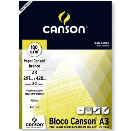 Imagem de Bloco Papel Desenho A3 Canson 180g 20 Folhas Branco