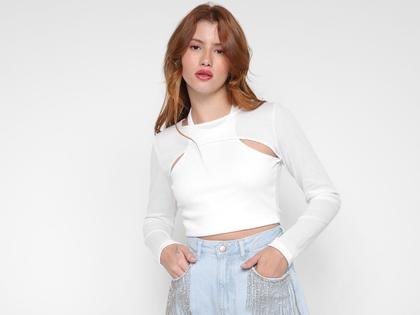 Imagem de Blusa Cropped Vista Magalu Ribana Cut Out Manga Longa