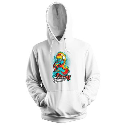 Imagem de Blusa de Frio Moletom flanelado com Capuz Estampa Digital Unissex Envio Imediato Mulher com Meia Listrada