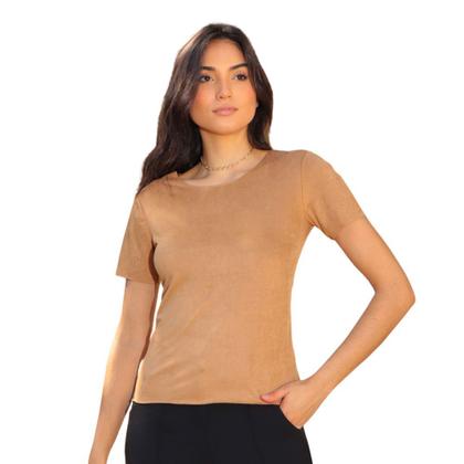 Imagem de Blusa Suede Feminina T-shirt Blusinha Básica Manga Curta