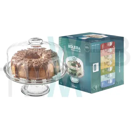 Imagem de Boleira de Vidro com Pé e Tampa Vitazza Prato 28cm para Bolo, Doce, Sobremesa, Decoração, Organização, Mesa Posta Elegante e Sustentável