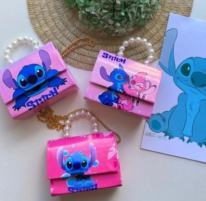 Imagem de Bolsa Bolsinha Lateral Infantil para Meninas Mini Bag  Alça Pérolas Personagens Disney Lilo Stitch Lançamento Moda