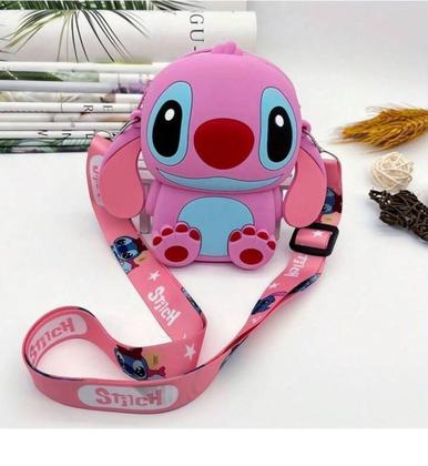 Imagem de Bolsa Infantil Menina Silicone com  Alça Ajustável Mini Bolsinha Lilo Stitch Angel com Zíper Carteira Porta Moedas Treco