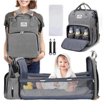 Imagem de Bolsa Mochila Maternidade Com Berço Dobrável e Trocador De fraldas Mamãe e Papai