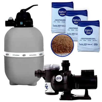 Imagem de Bomba para Piscina 1/2 CV + Filtro Piscina GRE 400 Fluidra + Areia 25 KG 3 Uni Evald