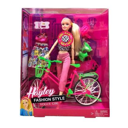 Imagem de Boneca Musical C/ Bicicleta + Acessórios Patins Capacete Vestido Tipo Barbie Articulável  