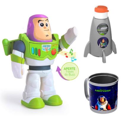 Imagem de Boneco do Buzz Lightyear com 5 Falas + Garrafinha Foguete e Caneca
