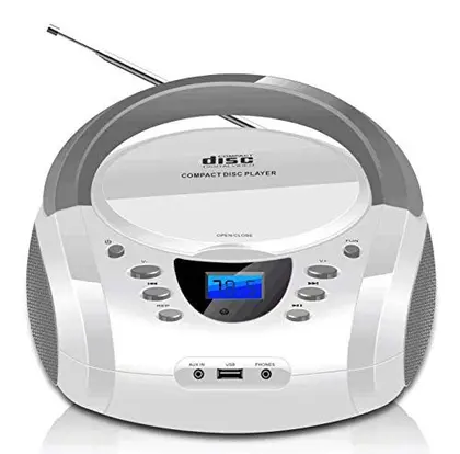 Imagem de Boombox Portátil LONPOO com Leitor de CD, FM, USB e Bluetooth - Branco