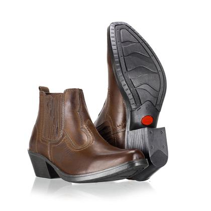 Imagem de Bota Botina Country Em Couro Salto Baixo Elástico Cowboy Confortável