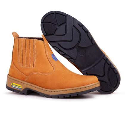 Imagem de Bota Botina Masculina New Holland Couro Legítimo Amarelo Elástico Sola Costurada Bico Arrededondado