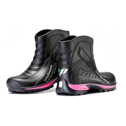 Imagem de Bota De Chuva Motoqueira Motogirl Pvc Cano Curto 100% Impermeável Preto com Rosa Pantaneiro