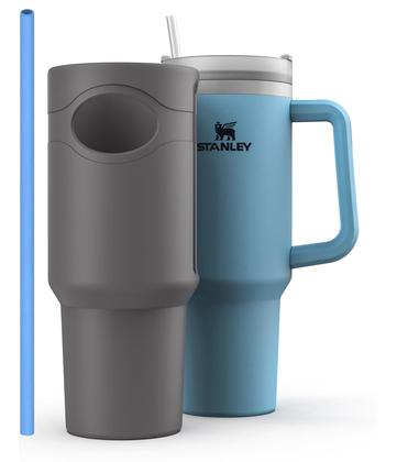 Imagem de Bota de silicone Ami.Todfo para Stanley Cup, protetor inferior de 40 onças e conjunto de palhas de reposição de 12 polegadas compatível com Stanley Tumbler Accessories Quencher com alça, capa de manga inteira antiderrapante (cinza)