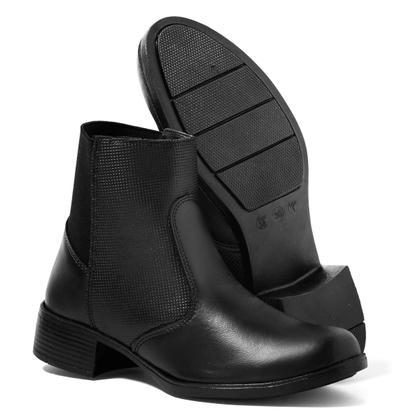 Imagem de Bota Feminina Salto Grosso Trabalho Confortável Macia Leve Preta Marrom Bico Redondo Elástico Modelo 6021