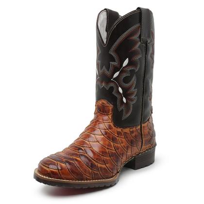 Imagem de Bota Texana Country Masculina Escamada Whisky De Couro JNA SHOES