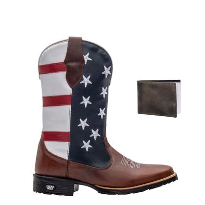 Imagem de Bota Texana Country Masculina Texas Gold EUA de Couro com Carteira Bco