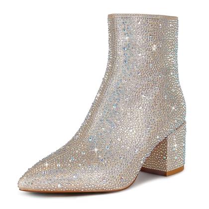 Imagem de Botas wetkiss Rhinestone para mulheres, champanhe, tornozelo, salto baixo