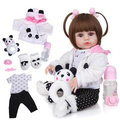 Imagem de Brastoy Boneca Bebê Reborn Silicone Menina Panda ou Coelho Olhos Castanhos 48cm Original