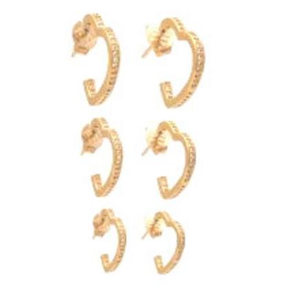 Imagem de Brinco Kit Argola Formato Coração Cravejado Zircônia Folhead