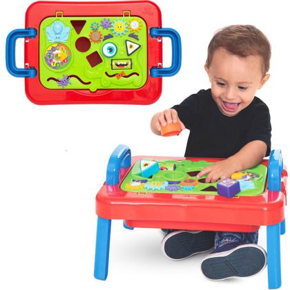 Imagem de Brinquedo Infantil Mesa Didática Portátil Presente Menino Criança 1 ano Bebê Azul Didático Humor