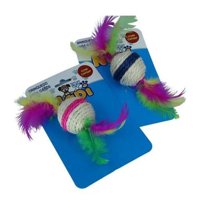 Imagem de Brinquedo Para Gato Napi com CatNip Bola Sisal Pena Dupla 